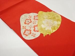 上代紬金銀彩貝合わせに牡丹・梅模様開き名古屋帯（額縁仕立て）